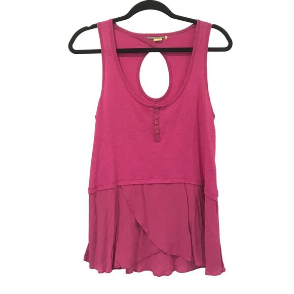 Anthropologie Little Yellow Button Pink Henley Keyhole Tiered Tank Top Size S Bo - Picture 2 of 8